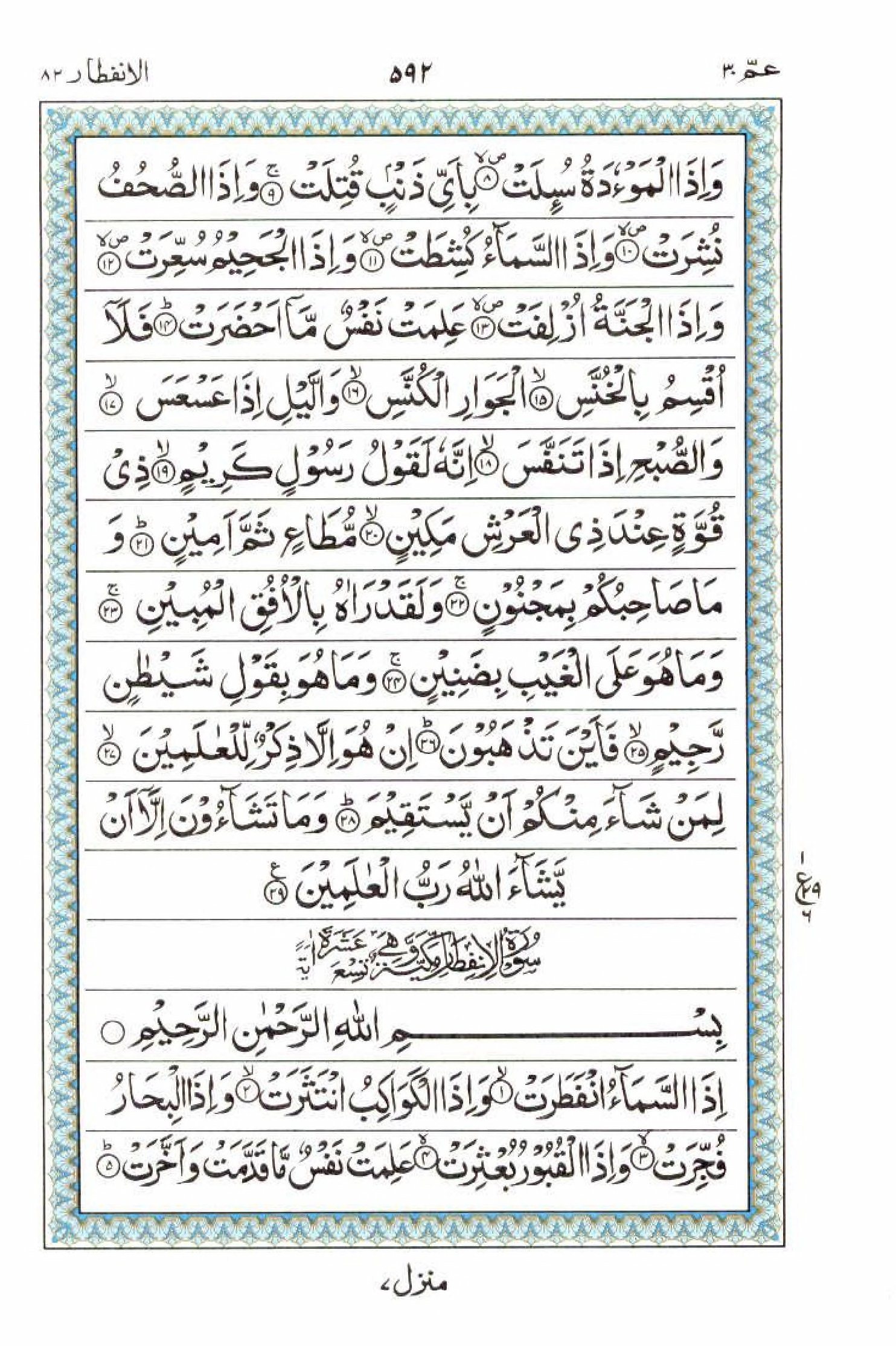 Read 15 Lines Al Quran Part 30 Page No 592, Practice Quran