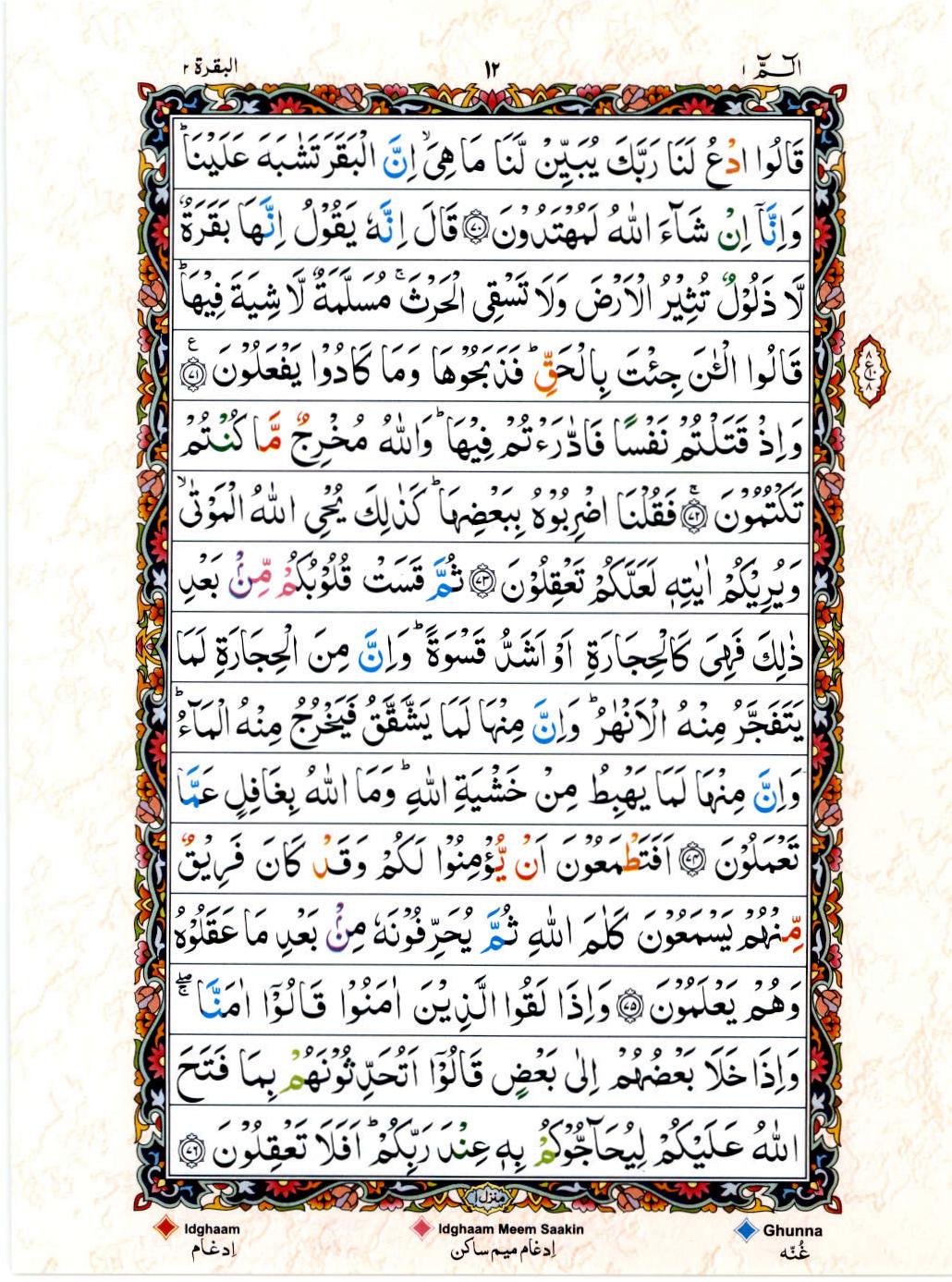 Read 15 Lines Coloured Coded Quran Part 1 Page No 12, Practice Quran