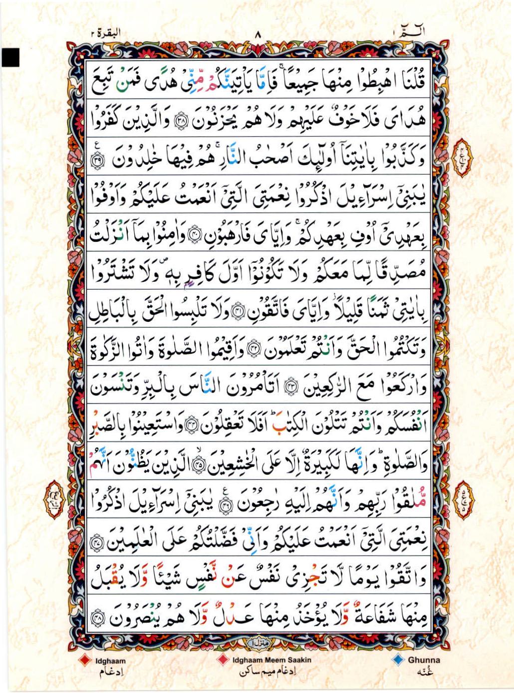 Read 15 Lines Coloured Coded Quran Part 1 Page No 8, Practice Quran