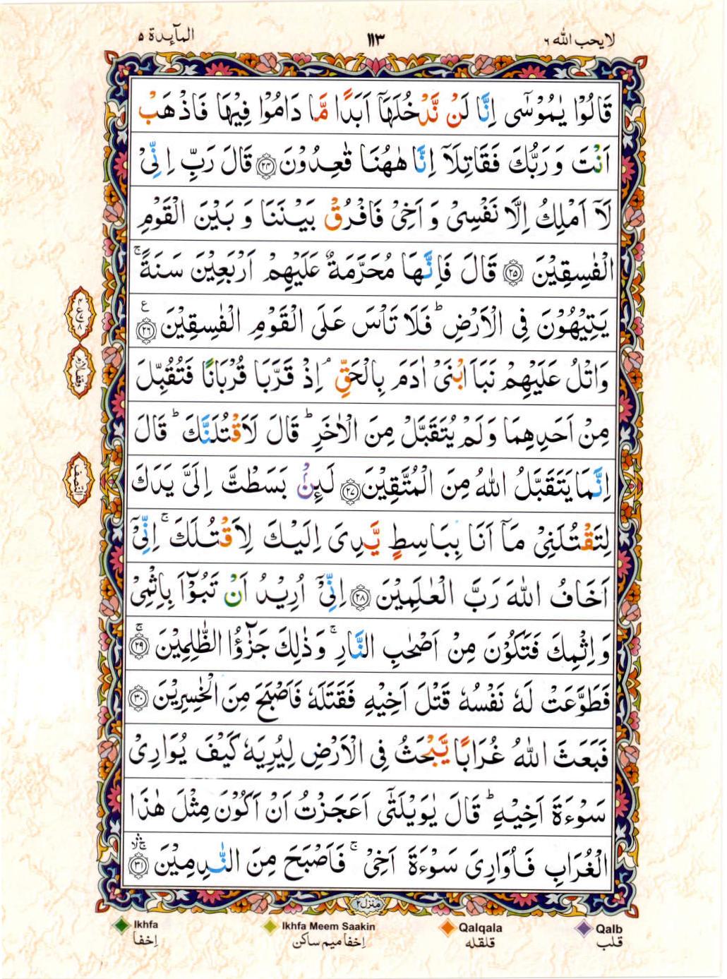 Read 15 Lines Coloured Coded Quran Part 6 Page No 113, Practice Quran