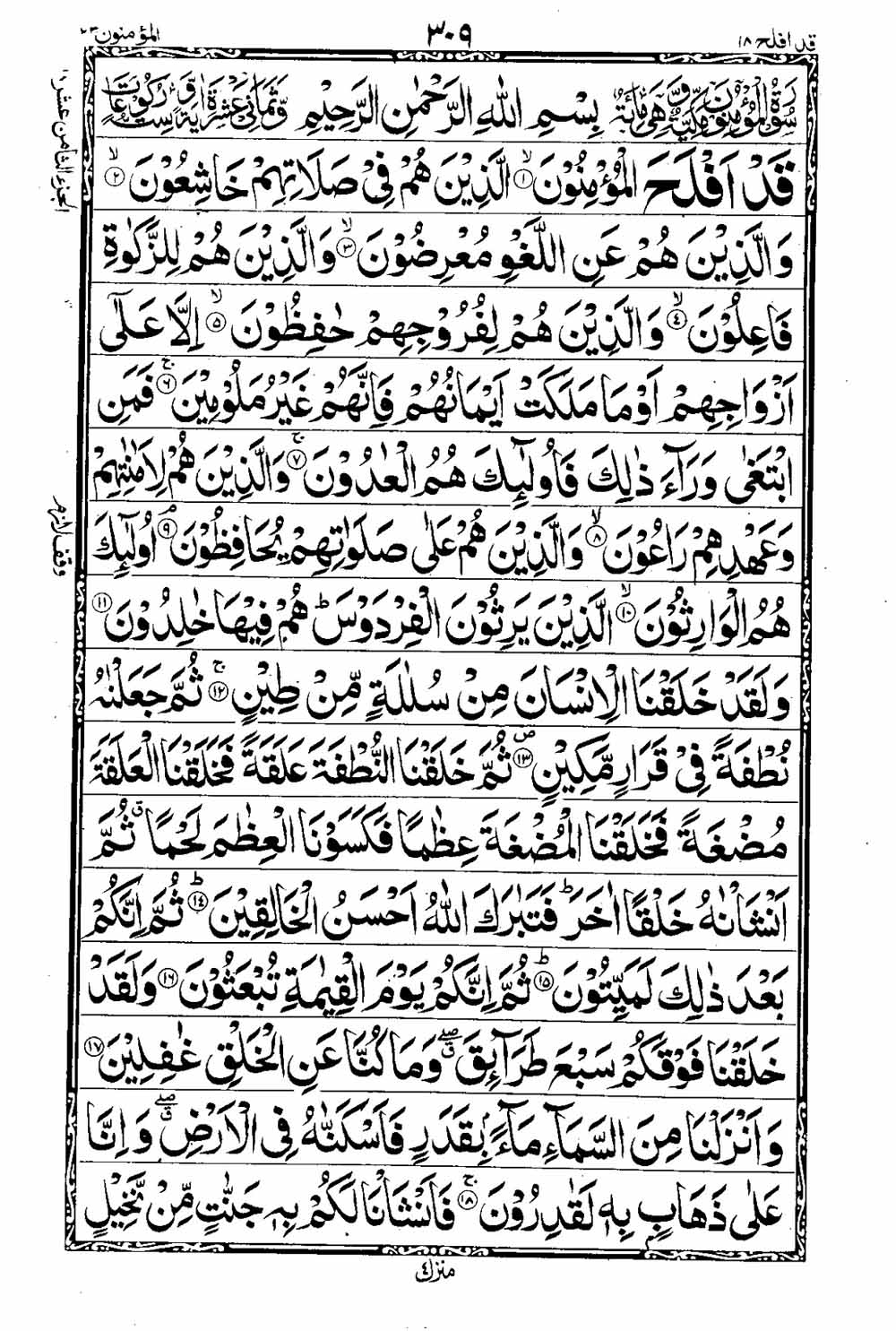 Read 16 Lines Al Quran Taj Company Part 18 Page No 310, Practice Quran