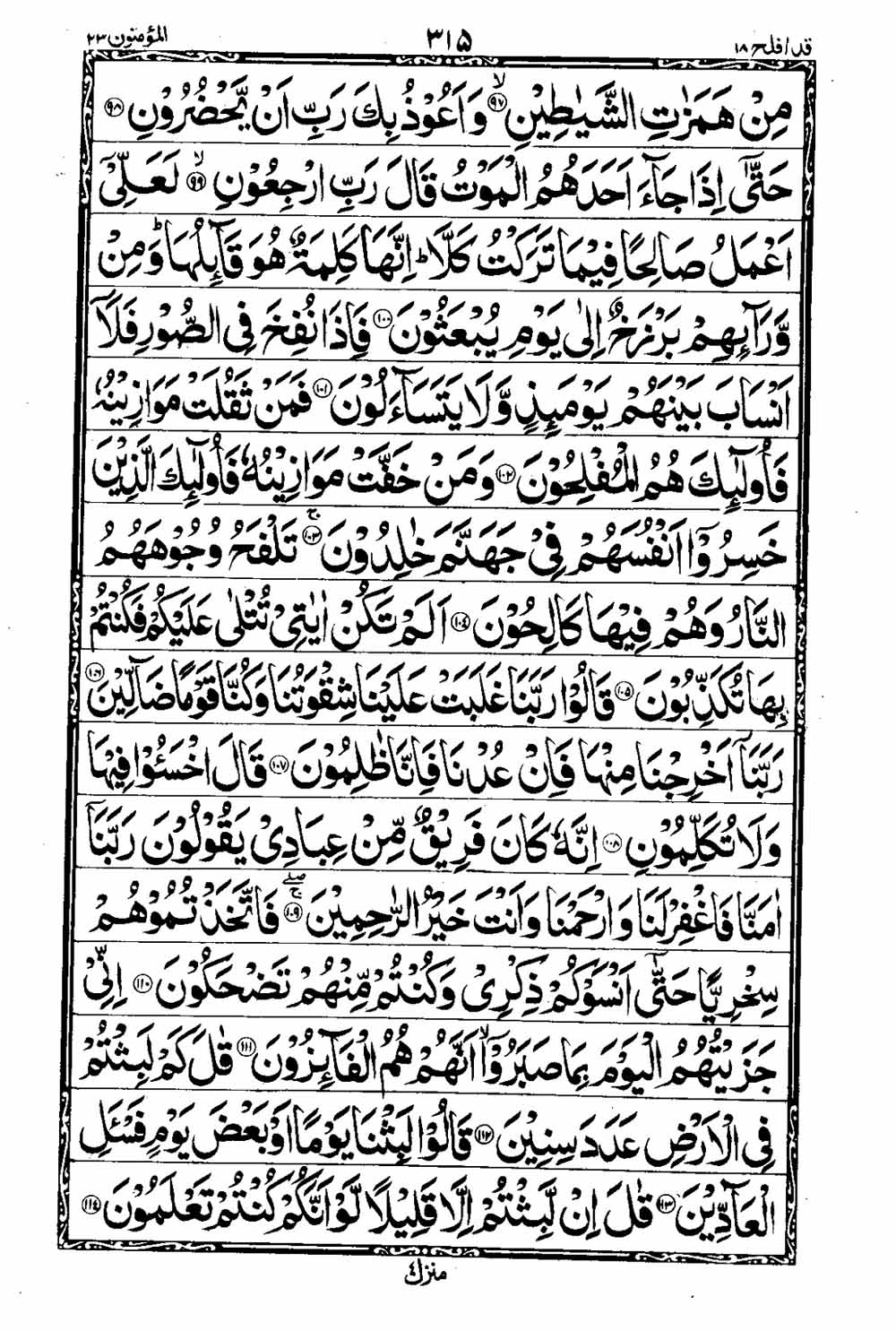 Read 16 Lines Al Quran Taj Company Part 18 Page No 316, Practice Quran