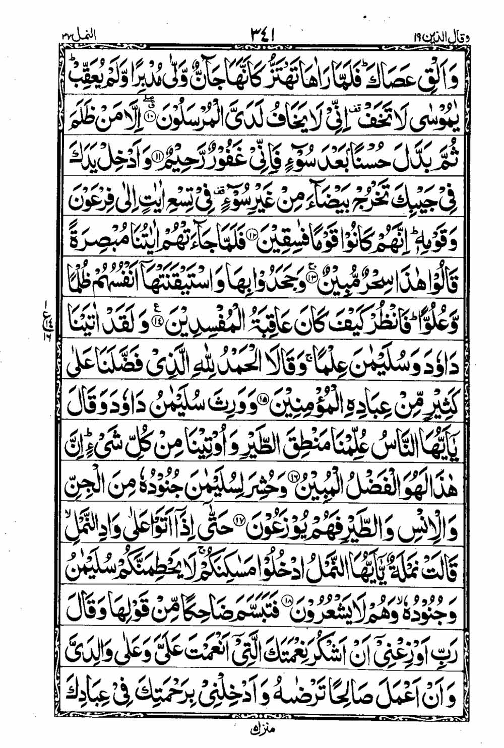 Read 16 Lines Al Quran Taj Company Part 19 Page No 342, Practice Quran