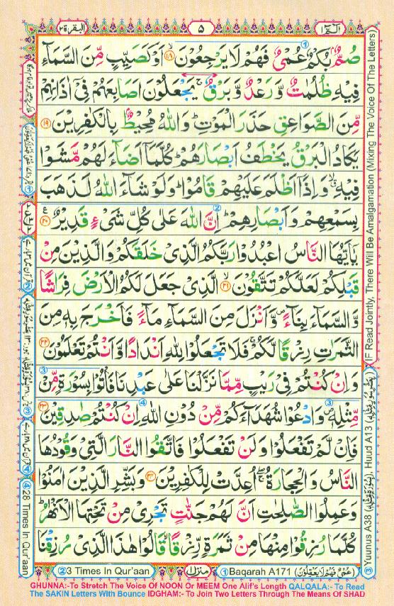 Read 16 Lines Coloured Al Quran Part 1 Page No 5, Practice Quran