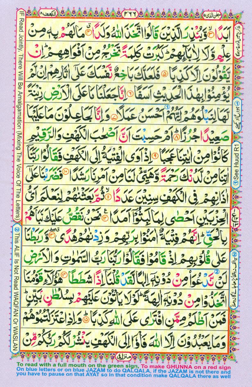 Read 16 Lines Coloured Al Quran Part 15 Page No 266, Practice Quran