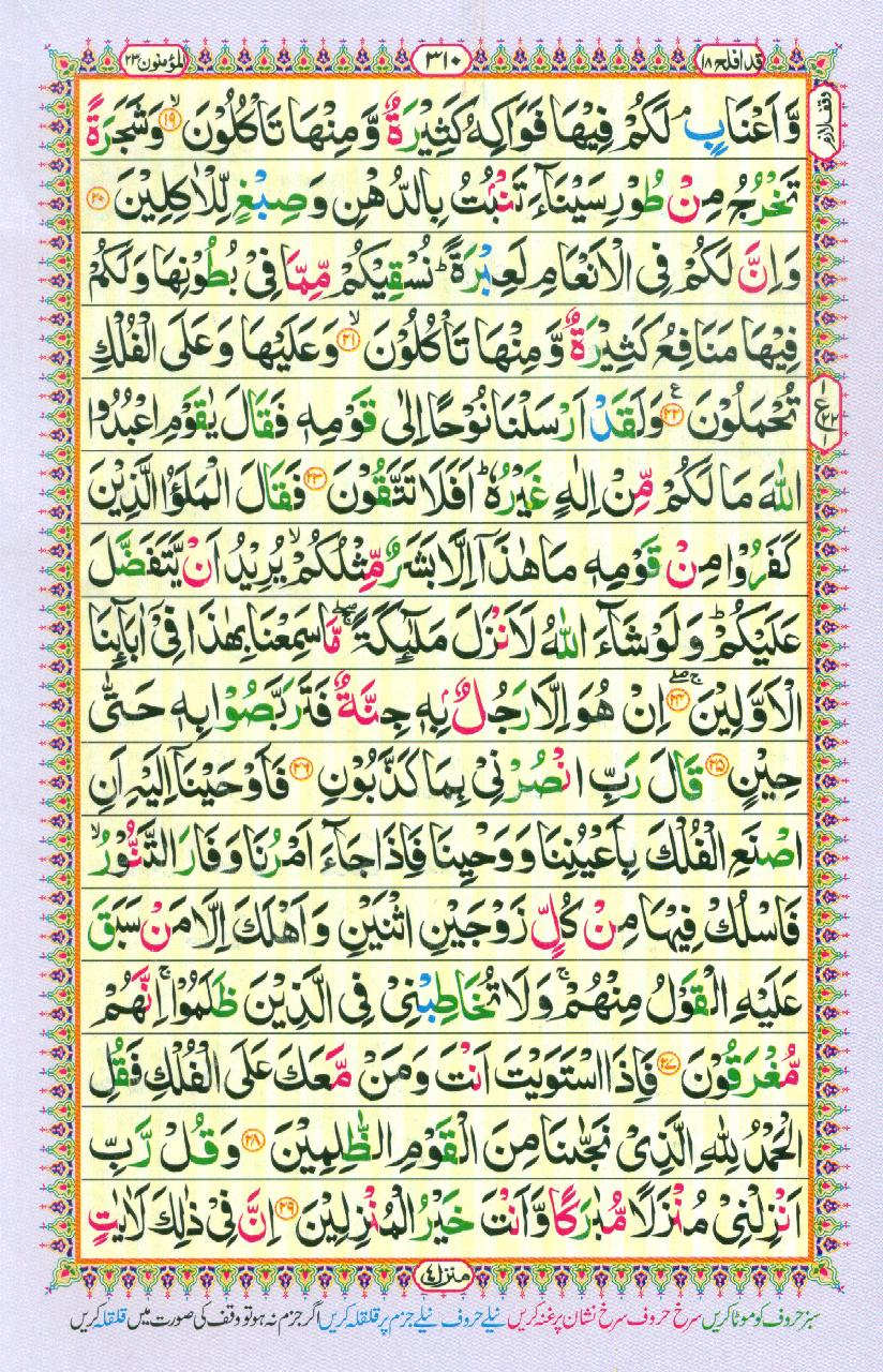 Read 16 Lines Coloured Al Quran Part 18 Page No 310, Practice Quran