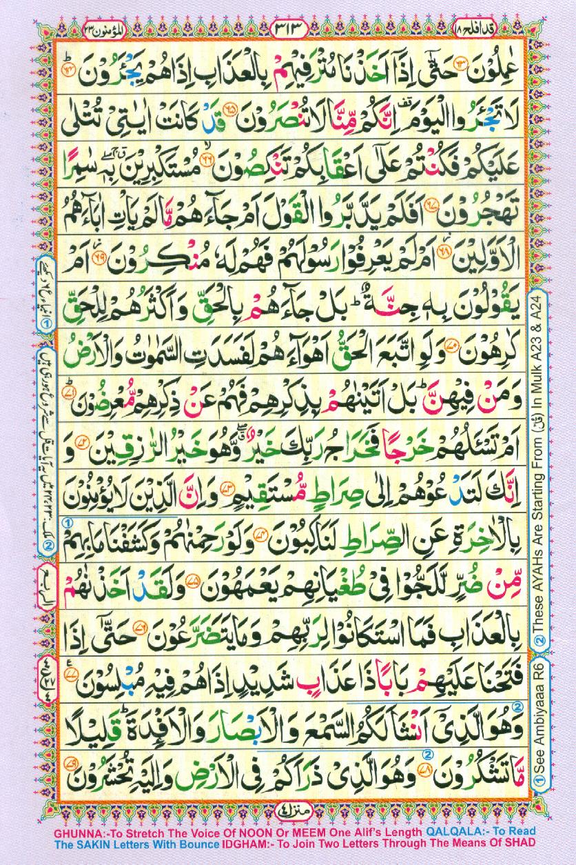 Read 16 Lines Coloured Al Quran Part 18 Page No 313, Practice Quran