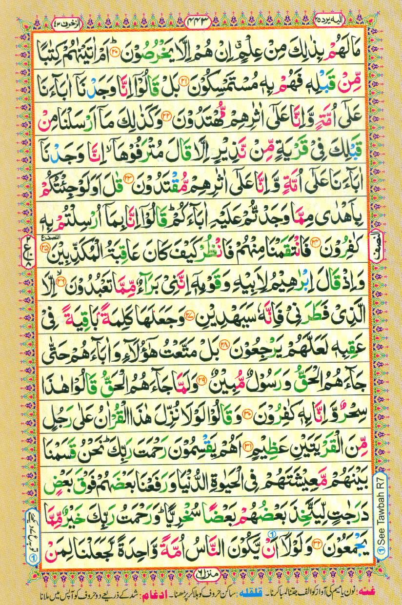 Read 16 Lines Coloured Al Quran Part 25 Page No 443, Practice Quran