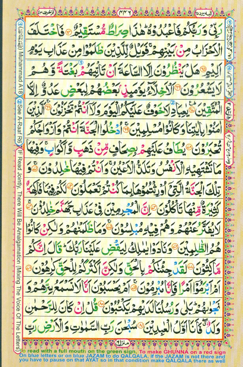 Read 16 Lines Coloured Al Quran Part 25 Page No 446, Practice Quran