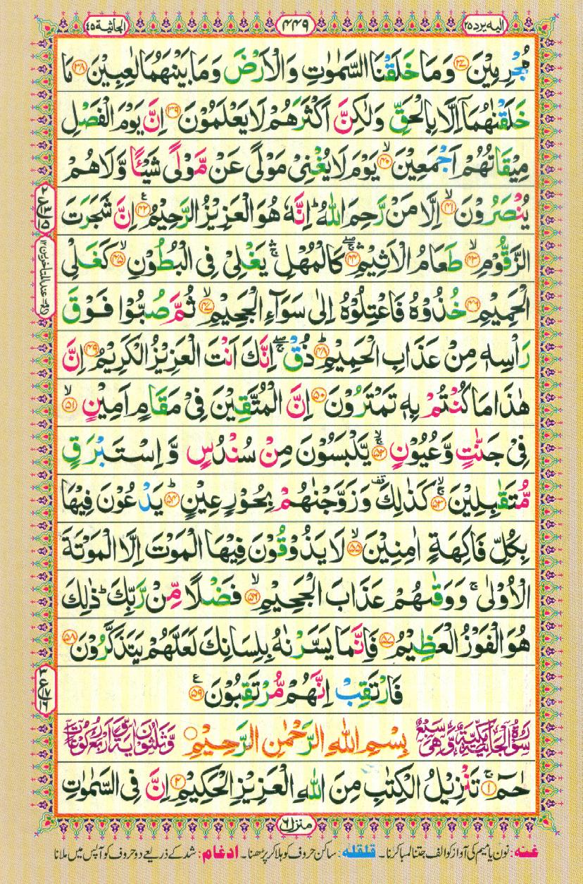 Read 16 Lines Coloured Al Quran Part 25 Page No 449, Practice Quran