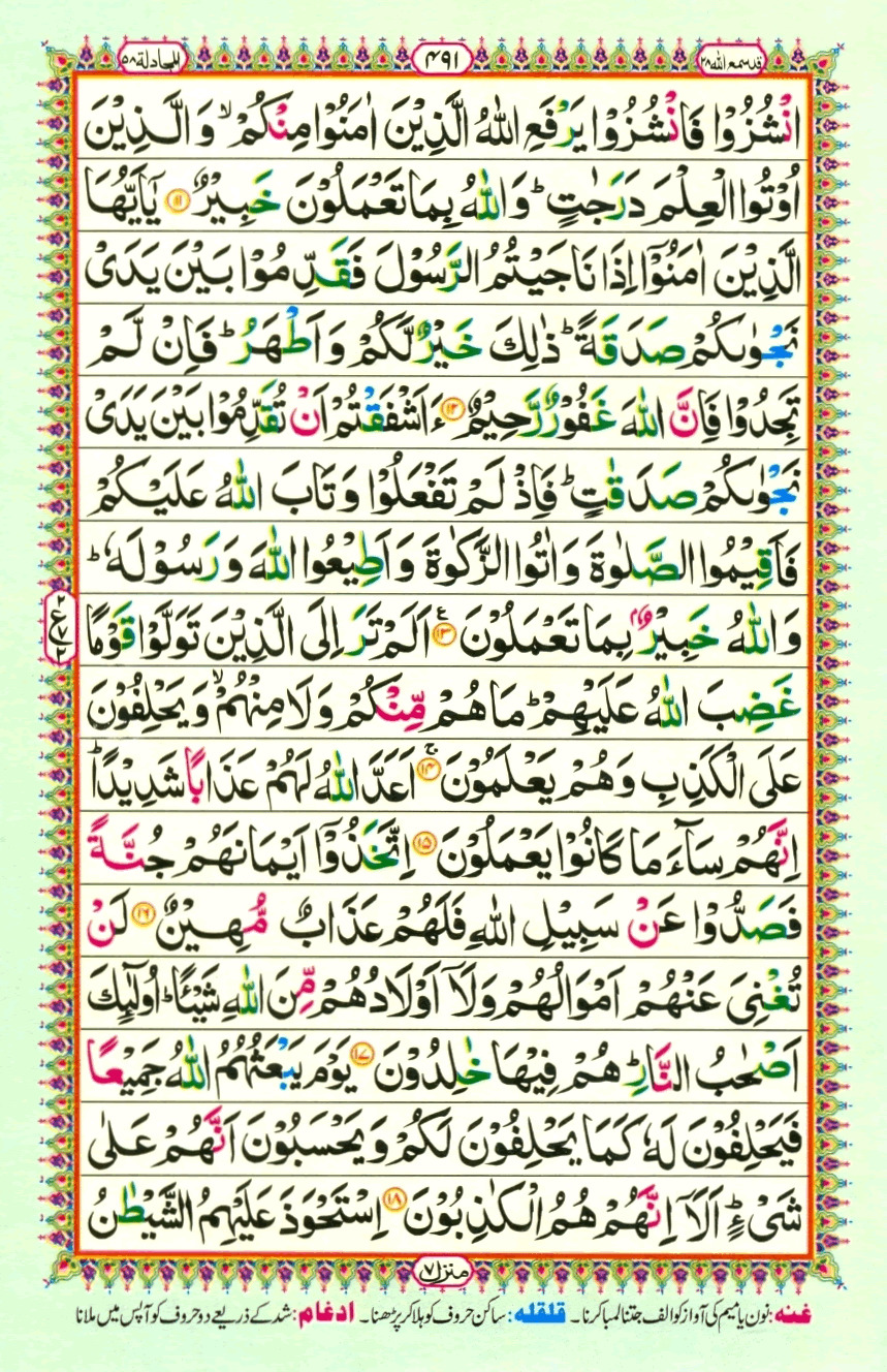 Read 16 Lines Coloured Al Quran Part 28 Page No 491, Practice Quran