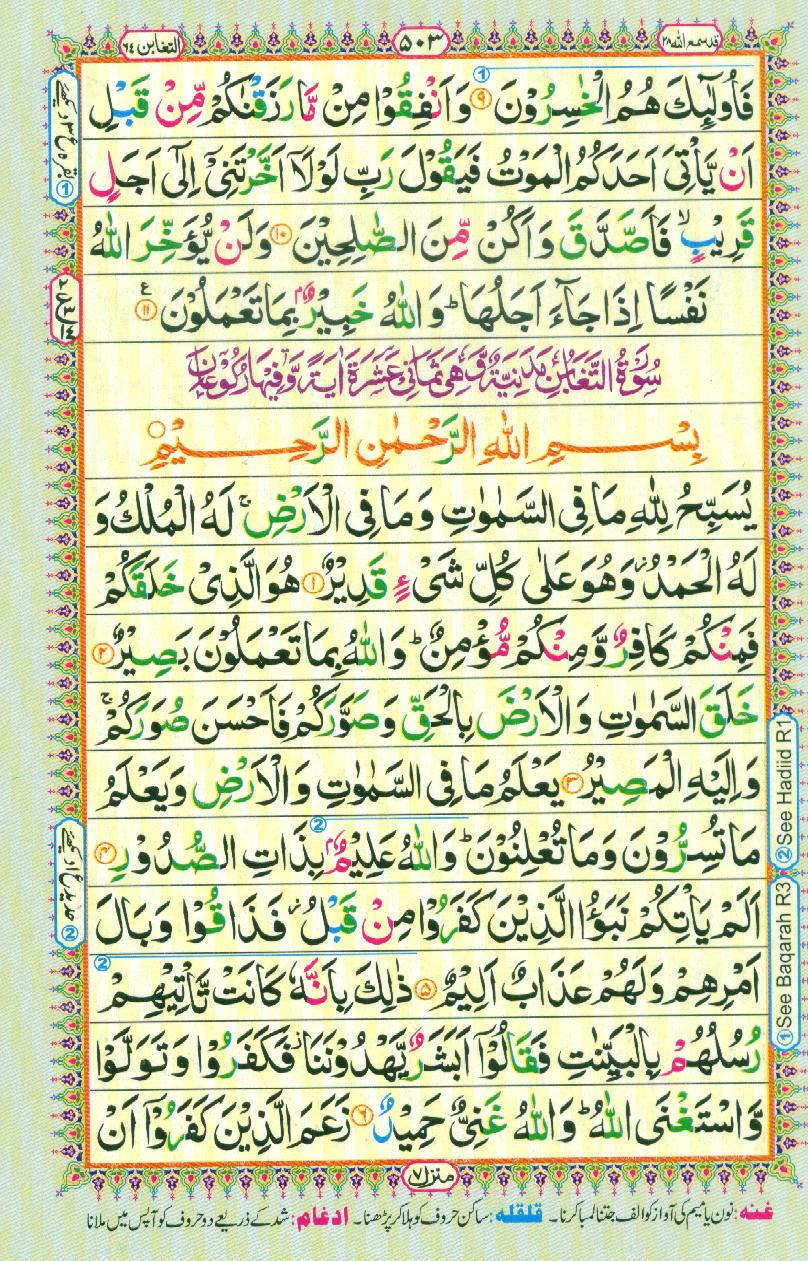 Read 16 Lines Coloured Al Quran Part 28 Page No 503, Practice Quran