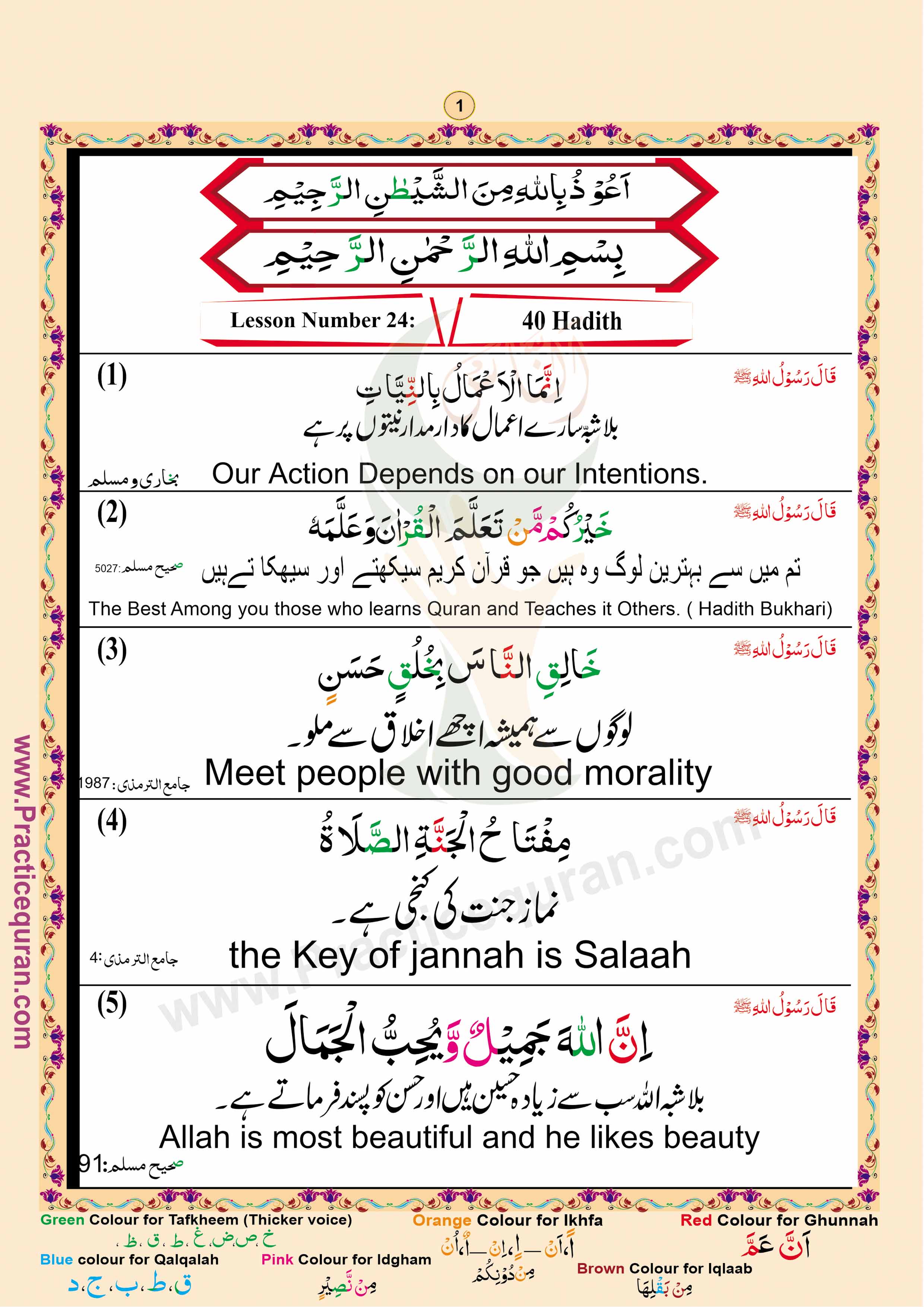 Read Forty Hadith Page No 1, Practice Quran