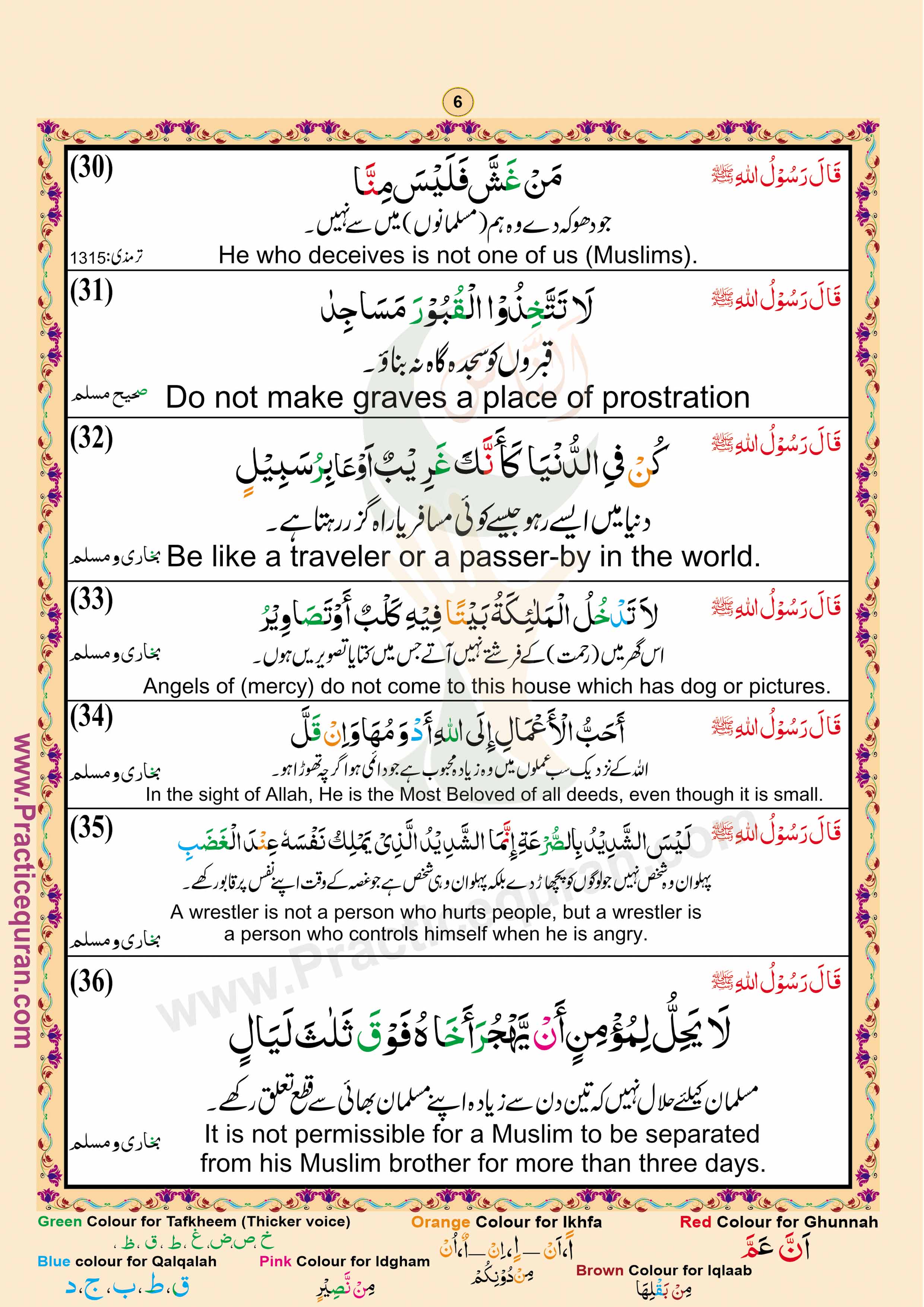 Read Forty Hadith Page No 6, Practice Quran